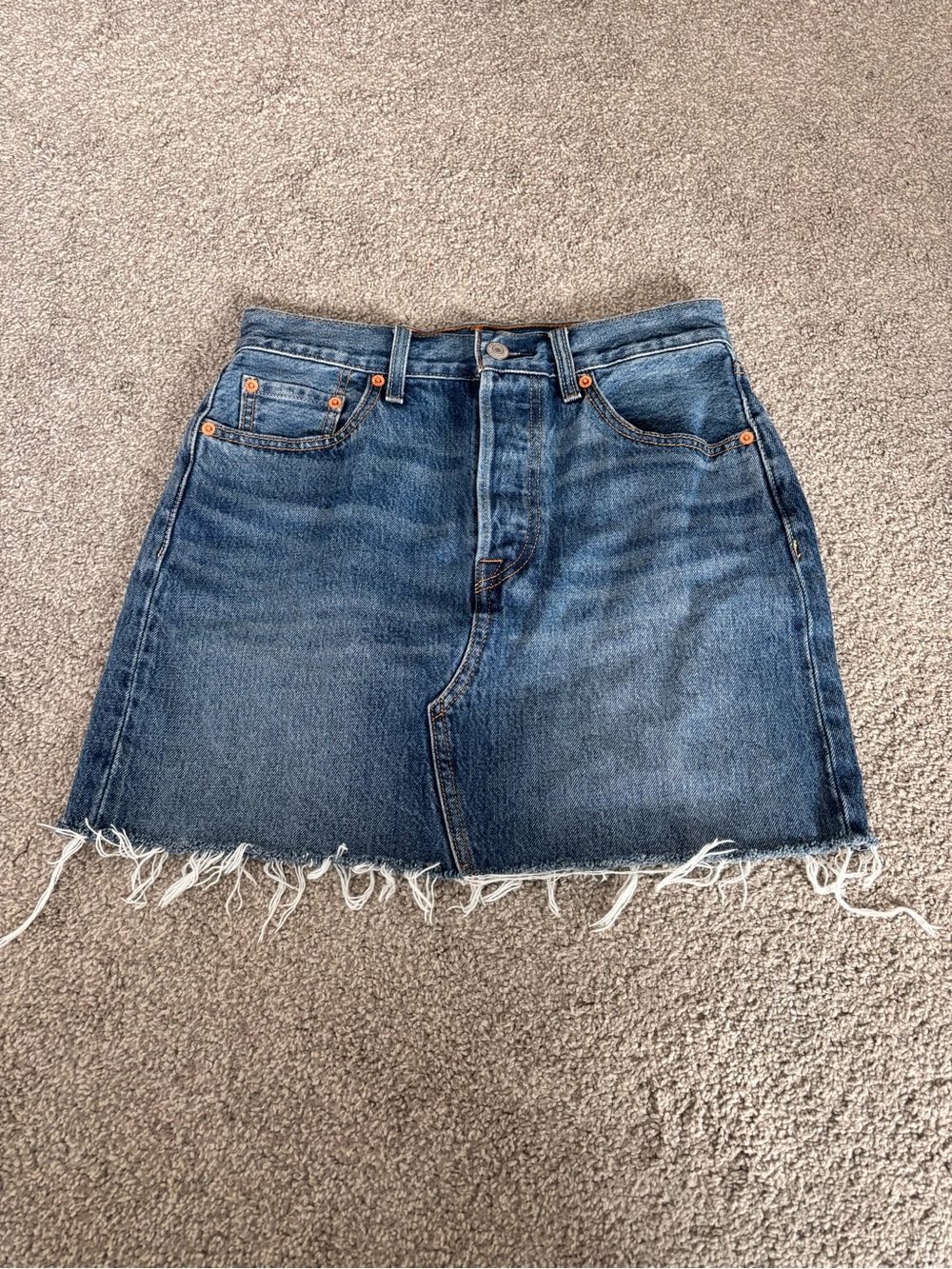 Levi’s High-Rise Distressed Hem Denim Mini Skirt - Blue